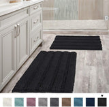 Office Marshal Grey Bath Mats for Bathroom Non Slip Ultra Thick and Soft Chenille Plush Striped Floor Mats Bath Rugs Set, Microfiber Door Mats for Kitchen/Living Room (Pack 2-20" x 32"/17" x 24")