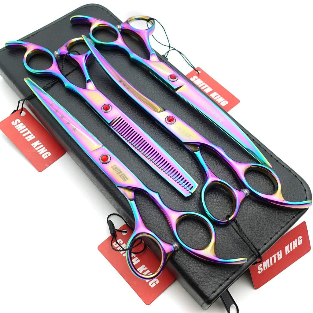 Elfirly 7.0in Professional Pet Grooming Scissors Set,Straight & Thinning & Curved Scissors 4pcs Set for Dog Grooming