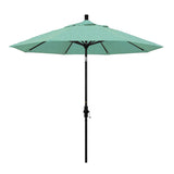 California Umbrella 9' Round Aluminum Market Umbrella, Crank Lift, Collar Tilt, White Pole, Sunbrella Pacific Blue