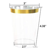 100pack Gold Plastic Cups- 12oz Clear Plastic Cups with Gold Rim-Wedding/Party Disposable Cups-Heavyweight Plastic Tumblers-OUGOLD