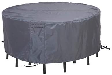FLYMEI Patio Furniture Cover, Waterproof Outdoor Table Cover 600D Oxford Heavy Duty Fit Large Size Round Table Set Grey (Round 60"(Dia)×22.5"(H))