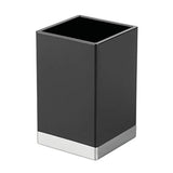 mDesign Modern Square Tumbler Cup for Bathroom Vanity Countertops - for Mouthwash/Mouth Rinse, Storing and Organizing Makeup Brushes, Eye Liners, Accessories - Slim Design, 2 Pack - Black/Brushed