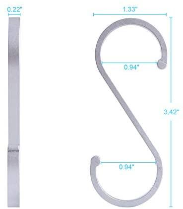 ACMETOP S Hooks, 12 Pack Aluminum S Shaped Hooks, Matte Finish S Hooks for Hanging Pots and Pans, Plants, Coffee Cups, Clothes, Towels in Kitchen, Bedroom, Bathroom, Office and Garden（Matte Silver）