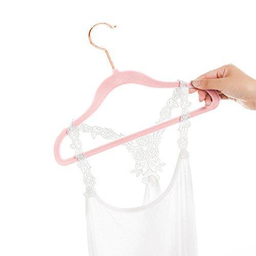 MIZGI Premium Kids Velvet Hangers (Pack of 50) with Copper/Rose Gold Hooks,Space Saving Ultra Thin,Non Slip Hangers use for Children's Skirt Dress Pants,Clothes Hangers by (Pink)