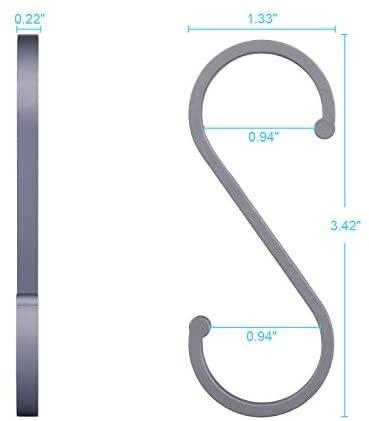 ACMETOP S Hooks, 12 Pack Aluminum S Shaped Hooks, Matte Finish S Hooks for Hanging Pots and Pans, Plants, Coffee Cups, Clothes, Towels in Kitchen, Bedroom, Bathroom, Office and Garden（Matte Silver）