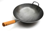 Traditional Hand Hammered Carbon Steel Pow Wok with Bamboo Handle and Steel Helper Handle - 14 Inch, Round Bottom by Chef’s Medal