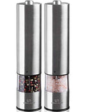 Electric Salt and Pepper Grinder Set - Battery Operated Stainless Steel Mill with Light (Pack of 2 Mills) - Automatic One Handed Operation - Electronic Adjustable Shakers - Ceramic Grinders