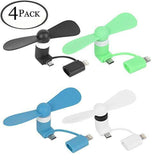 ALLCACA Mini Phone Fan Portable Fan Cute USB Fan for iPhone and Android Phone, Black, White, Blue and Green