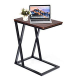 Tangkula Sofa Side Table, X-shaped Snack Table End Table, Coffee Tray Laptop Table Wood Look Finish & Metal Frame, Over bed Table, Portable Table for for Notebook Tablet Living Room Bedroom (2, Brown)