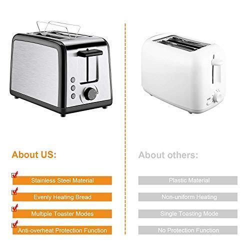 Toaster 4 Slice, CUSINAID Stainless Steel Toasters with Reheat Defrost Cancel Function, 7-Shade Setting, 4 Wide Slots Toaster - Black