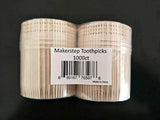 Makerstep Ornate Wooden Toothpicks - 1000 Pieces Cocktail + Sturdy Safe Large Round Storage Box + 2 Packs of 500 Party Appetizer Olive Barbecue Fruit Teeth Cleaning Art Crafts