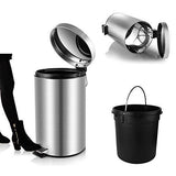 Mini Trash Can with Lid Soft Close, Magdisc Round Bathroom Trash Can with Removable Inner Wastebasket, Anti-Fingerprint Brushed Stainless Steel Trash Can, 0.8Gal/3L