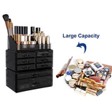 SONGMICS Makeup Organizer 8 Drawers Cosmetic Storage 3 Pieces Set Jewelry Display Case with 16 Top Compartments Black UJMU08B