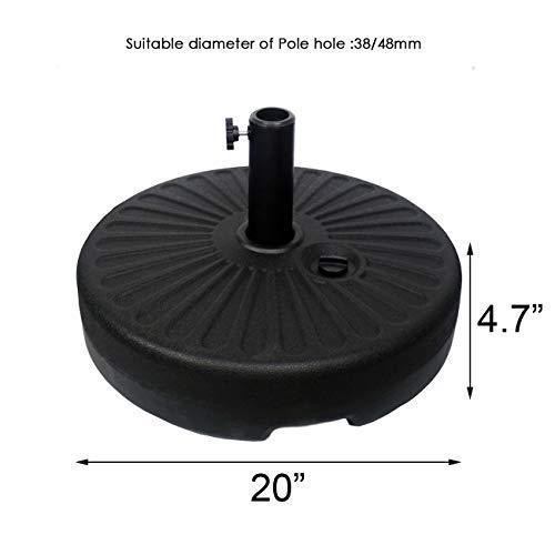 Sunnyglade Heavy Duty 23L Round 20" Water Filled Patio Outdoor Umbrella Base Stand Weight with Steel Umbrella Holder Suit for Dia 38mm or 48mm Umbrella Pole (Black)