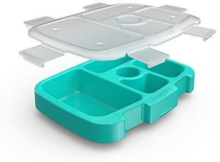 Bentgo Kids Brights Tray (Aqua) with Transparent Cover - Reusable, BPA-Free, 5-Compartment Meal Prep Container with Built-In Portion Control for Healthy At-Home Meals and On-the-Go Lunches