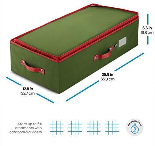 Underbed Christmas Ornament Storage Box Zippered Closure - Stores up to 64 of The 3-inch Standard Christmas Ornaments by ZOBER
