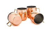 Moscow Mule Copper Mugs, 100% Handcrafted, Food-safe Copper Mugs, Mug with Brass Handle & Stainless-Steel Lining, with Copper Straws, Jigger and Shot Glass (Hammered)