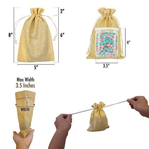 FLAIRYLAND 5" X 8" Natural Linen Burlap Bags with Jute Drawstring for GiftBags Wedding Party Favors Jewelry Pouch, ChristmasBirthday Presents, Snack Sacks and DIY Craft Arts Projects, Lot of 25