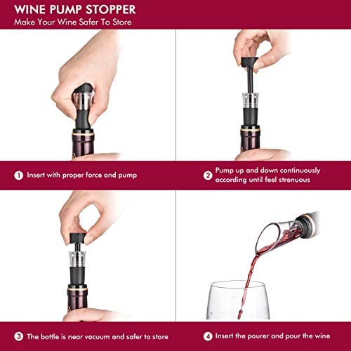 Wine Bottle Opener Air Pressure Wine Cork Remover Pump Wine Opener Wine Pump Wine Accessory Tool Handheld Wine Bottle Opener with Wine Pourer,Foil Cutter and Vacuum Stopper(Gift Box) by Newward