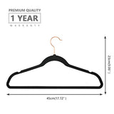 MIZGI Premium Velvet Hangers (Pack of 50) Heavyduty - Non Slip - Velvet Suit Hangers Black - Copper/Rose Gold Hooks,Space Saving Clothes Hangers