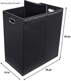 Sorbus Laundry Hamper Sorter with Lid Closure – Foldable Double Hamper, Detachable Lid and Divider, Built-in Handles for Easy Transport - Double (Black)