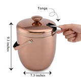 2.8 Litre Ice Bucket Insulated Stainless Steel Double Wall with Lid and Ice Tongs, Copper