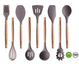 Silicone Cooking Utensils, 9 Pieces Nonstick Heat Resistant Kitchen Utensil Set BPA Free with Natural Wood Handle by Maphyton