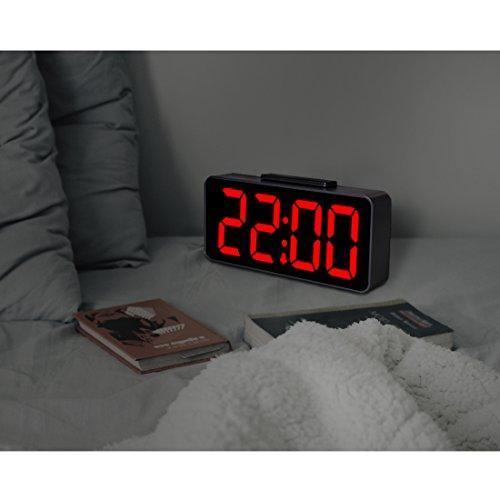 ZHPUAT Digital Alarm Clock with 8.9 Large LED Display, Dimmer, Snooze and Alarm Control Function for Bedrooms with USB Charger, Battery Backup(Red)