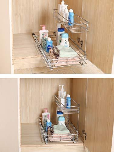 TQVAI Pull Out Under Sink Cabinet Organizer 2 Tier Slide Wire Shelf Basket - 11.49W x 17.08D x 11.85H - Request at Least 12 inch Cabinet Opening