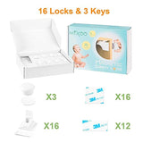 Mixoo Baby Proofing Magnetic Cabinet Locks Child Safety for Drawer, Cupboard,Closet, No Tools or Screws Needed (16 Locks + 3 Keys)