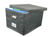 Viluh Decorative File Box with Lid | Collapsible Storage Organizer | Linen Filing & Office Bin | Letter/Legal | Hanging Folders | Important Document Container | Charcoal Gray | (1 Pack)