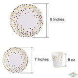 Gold Dot Disposable Paper Plates with Cups Set 150 PCS - Elegant paper Cups, Dinner and Dessert Plates for Bridal Shower, Baby Shower, Wedding, Anniversary, Birthday Any Party supplies for 50 Guest!!