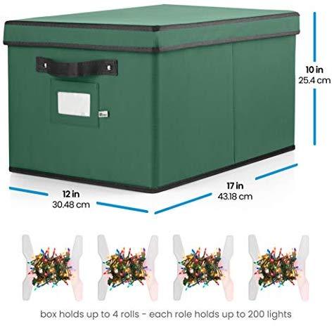 Christmas Light Box Storage - Premium 600D Oxford, with 4 Plastic Light Wraps, to Store Up to 800 Holiday Christmas Lights Bulbs by ZOBER