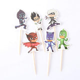 24Pc - PJ Masks Kawaii Cool Hero Theme Party Supplies Cartoon Cupcake Toppers Pick Children Birthday Party Decoration/ Serve 24