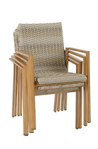COSCO Outdoor Stacking Dining Patio Chairs, 4-pack, Aluminum, Tan