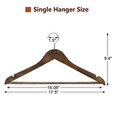 JS HANGER Solid Wooden Suit Hangers Retro Finish with Anti-Rust Hooks and Non-Slip Bar - 20 Pack