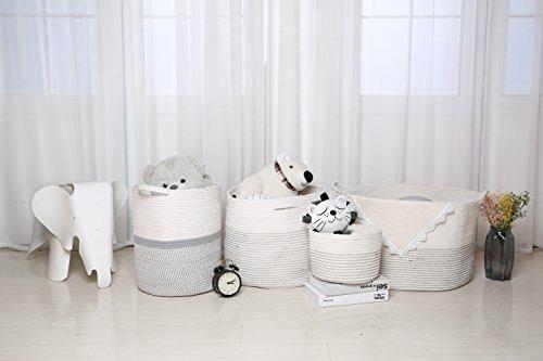 Goodpick Large Basket 23.6"D x 14.2"H | Jumbo Woven Basket | Cotton Rope Basket | Baby Laundry Basket Hamper with Handles for Comforter, Cushions, Quilt, Toy Bins, Brown Stitch