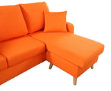 Divano Roma Furniture Mid Century Modern Linen Fabric Small Space Sectional Sofa Reversible Chaise (Orange)