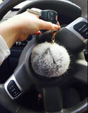Miraclekoo Rabbit Fur Ball Pom Pom KeyChain Gold Plated Keychain with Plush for Car Key Ring or Handbag Bag Decoration (Orange Pink)