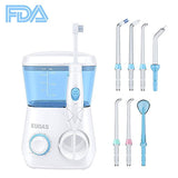 Water Flosser for Teeth, KUOAS Electric Oral Irrigator with 600ml Capacity and 8 Multifunctional Tips, FDA Approved 10 Pressure Portable Countertop Water Dental Flosser (White)