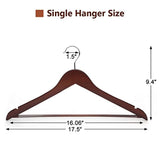 JS HANGER Multifunctional High Grade Solid Wooden Suit Hangers, Coat Hangers, Walnut Finish, 20-Pack