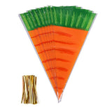 eborder 100 Piece Easter Carrot Cone Cello Bags Cellophane Treat Bags for Candies Handmade Cookies with Gold Twist Ties, 16 by 8 Inch
