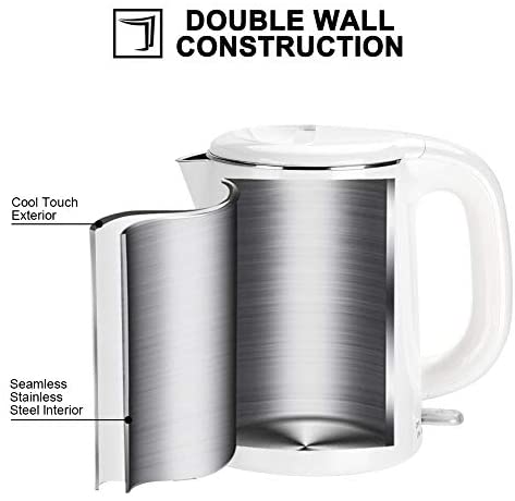 Secura Stainless Steel Double Wall Electric Kettle Water Heater for Tea Coffee w/Auto Shut-Off and Boil-Dry Protection, 1.0L (Black)