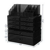 SONGMICS Makeup Organizer 8 Drawers Cosmetic Storage 3 Pieces Set Jewelry Display Case with 16 Top Compartments Black UJMU08B