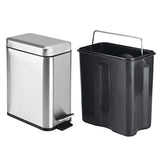 mDesign 5 Liter Rectangular Small Stainless Steel Step Trash Can Wastebasket, Garbage Container Bin for Bathroom, Powder Room, Bedroom, Kitchen, Craft Room, Office - Removable Liner Bucket, Brushed