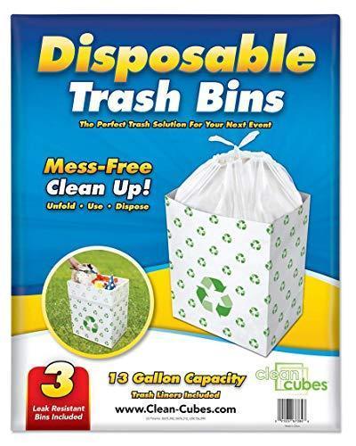 Clean Cubes 13 Gallon Disposable Trash Cans & Recycling Bins, 3 Pack (White)