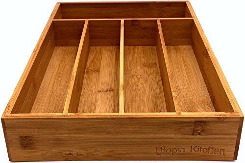 Bamboo Cutlery tray-Silverware Organizer-5 compartment-by Utopia Kitchen