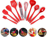 Silicone Heat Resistant Kitchen Cooking Utensil 10 Piece Cooking Set Non-Stick Kitchen Tools (Red)