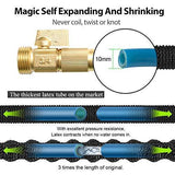 Expandable Garden Hose, 100 FT Lightweight Water Hose, 9 Functions Sprayer with Double Latex Core, Green Black Expandable Hose with 3/4" Solid Brass Fittings, Extra Strength Fabric