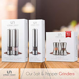 Electric Salt and Pepper Grinder Set - Battery Operated Stainless Steel Mill with Light (Pack of 2 Mills) - Electronic Adjustable Shakers - Ceramic Grinders - Automatic One Handed Operation